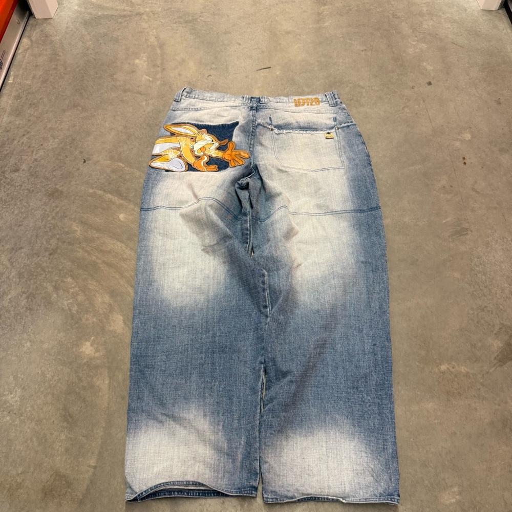 Relaxed Fit Blue Jeans with Cartoon Design